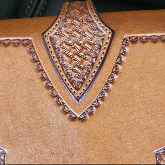 Custom Hand Tooled Tackery Crossbody Basket Weave Saddlery Bag Cowhide Purse - Picture 11 of 12